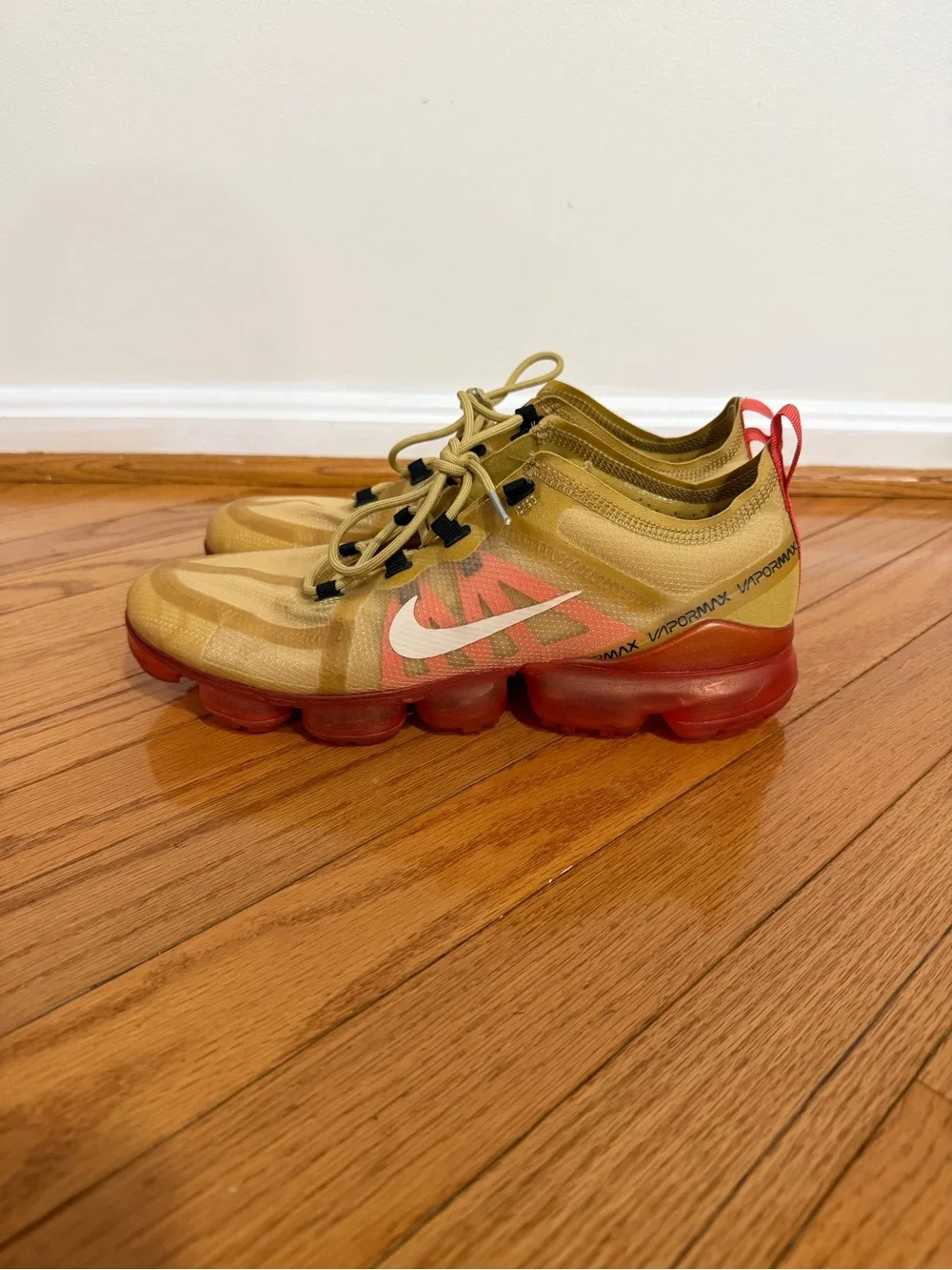 Nike Men’s Vapormax Sneakers - Gold with Red Accents